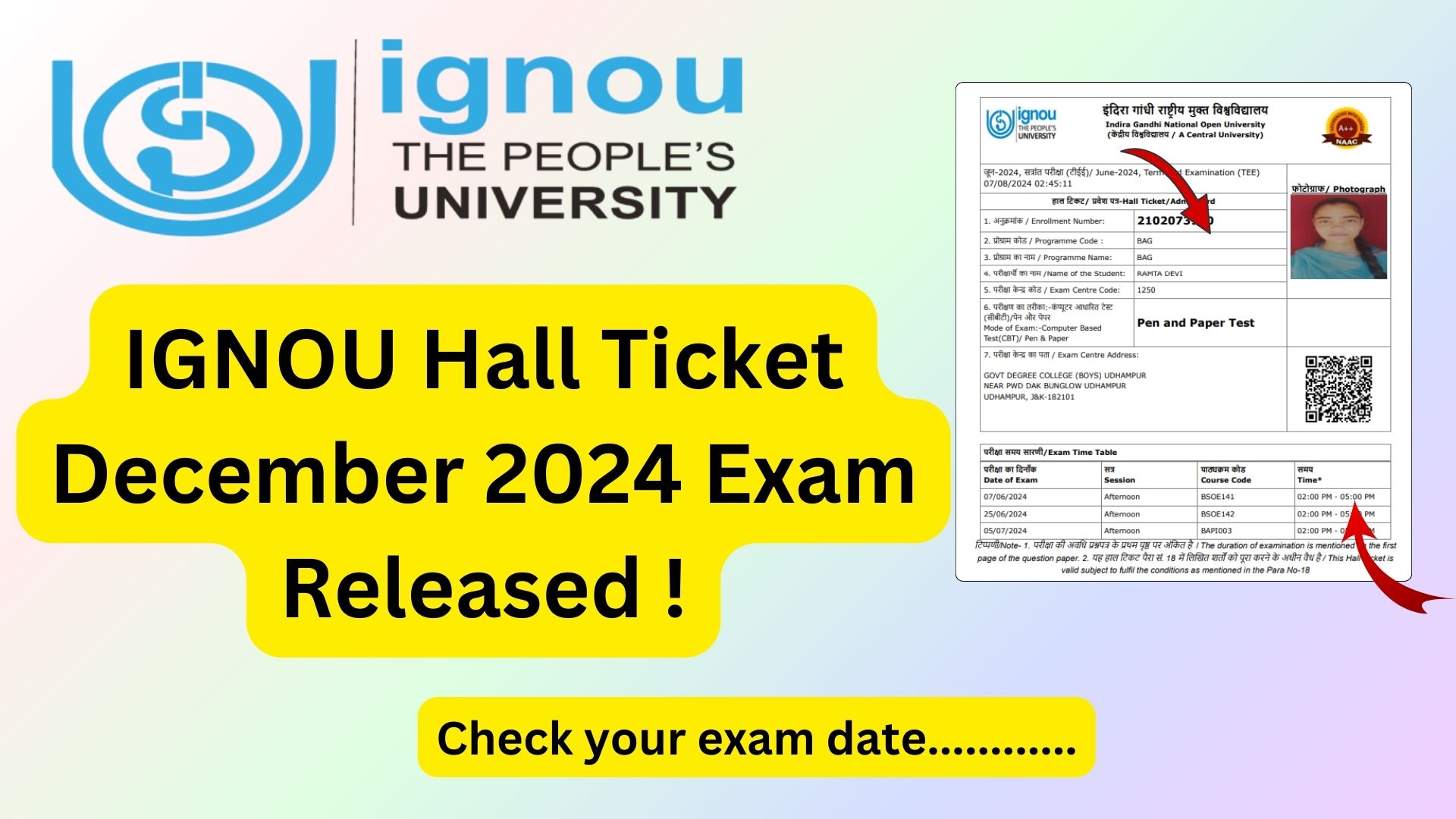  ignou hall ticket december 2024 released download your admit card