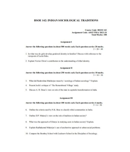 BSOE 142 Solved Assignment - Indian Sociological Traditions