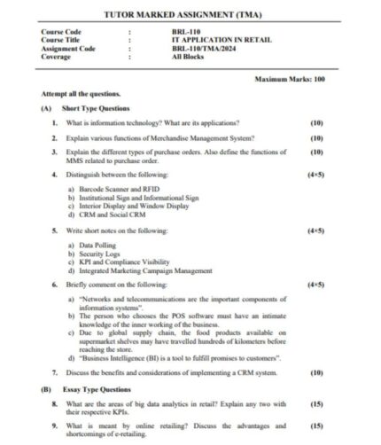 BRL 110 Solved Assignment question paper 2024