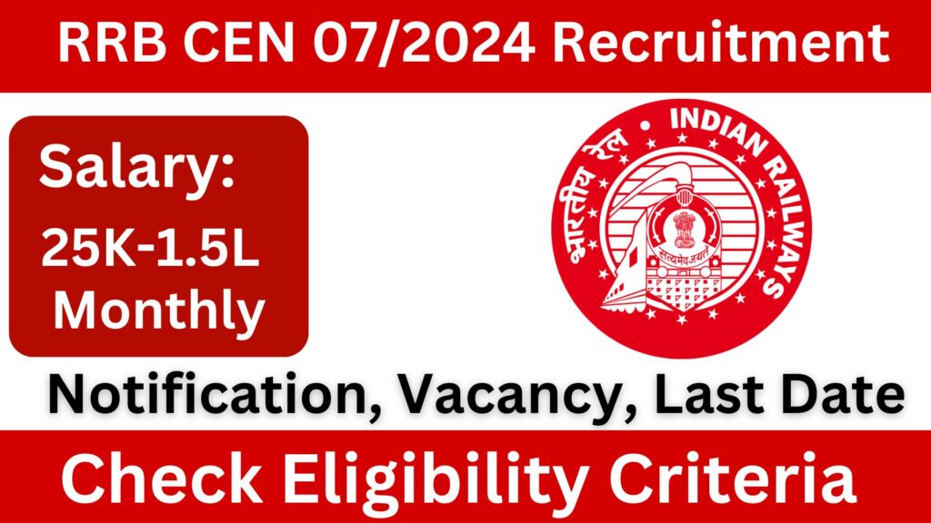 Railway RRB Ministerial and Isolated Post Recruitment CEN 07/2024: Apply Online