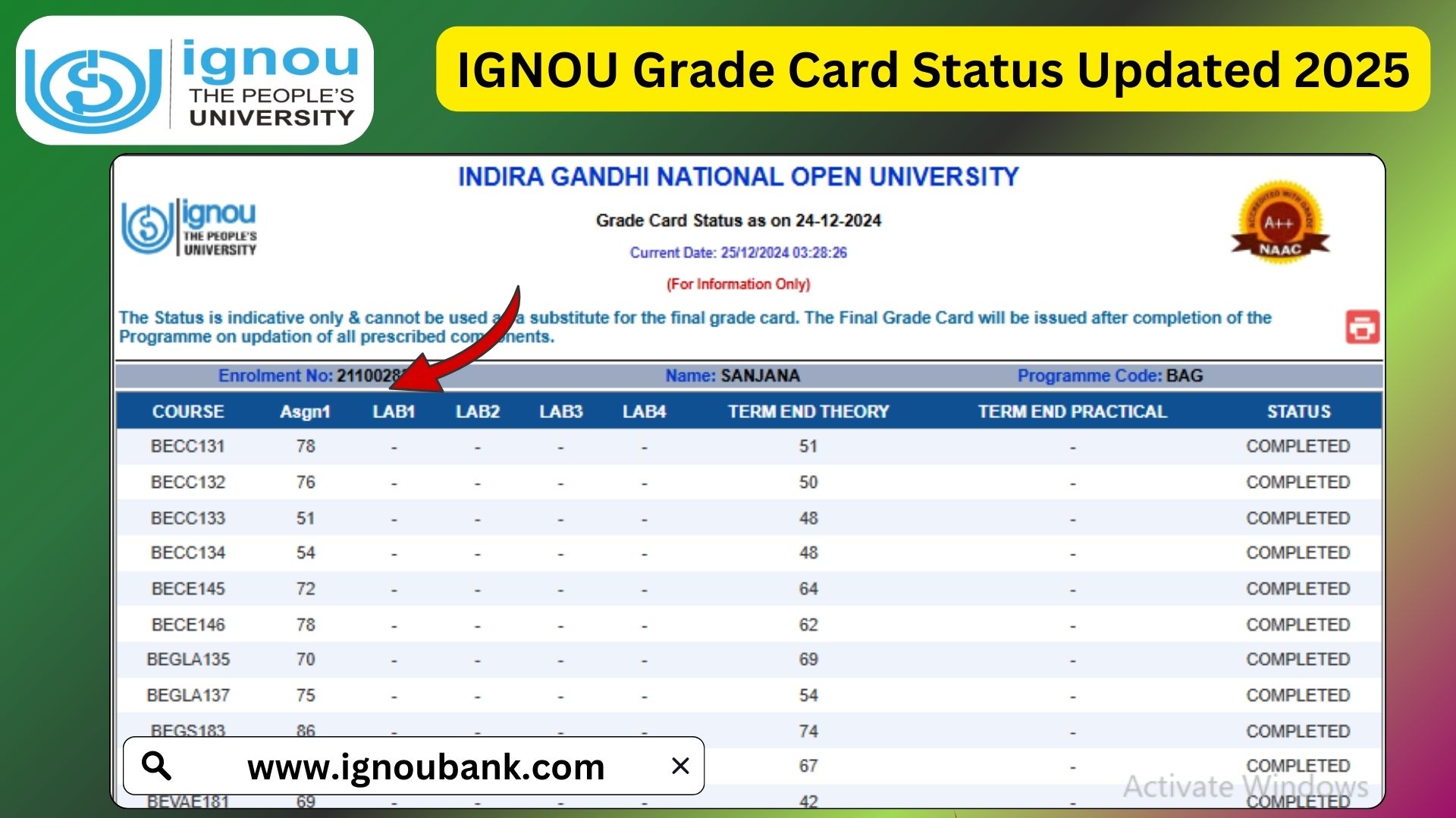 IGNOU Grade Card Status Updated 2026: Check Here