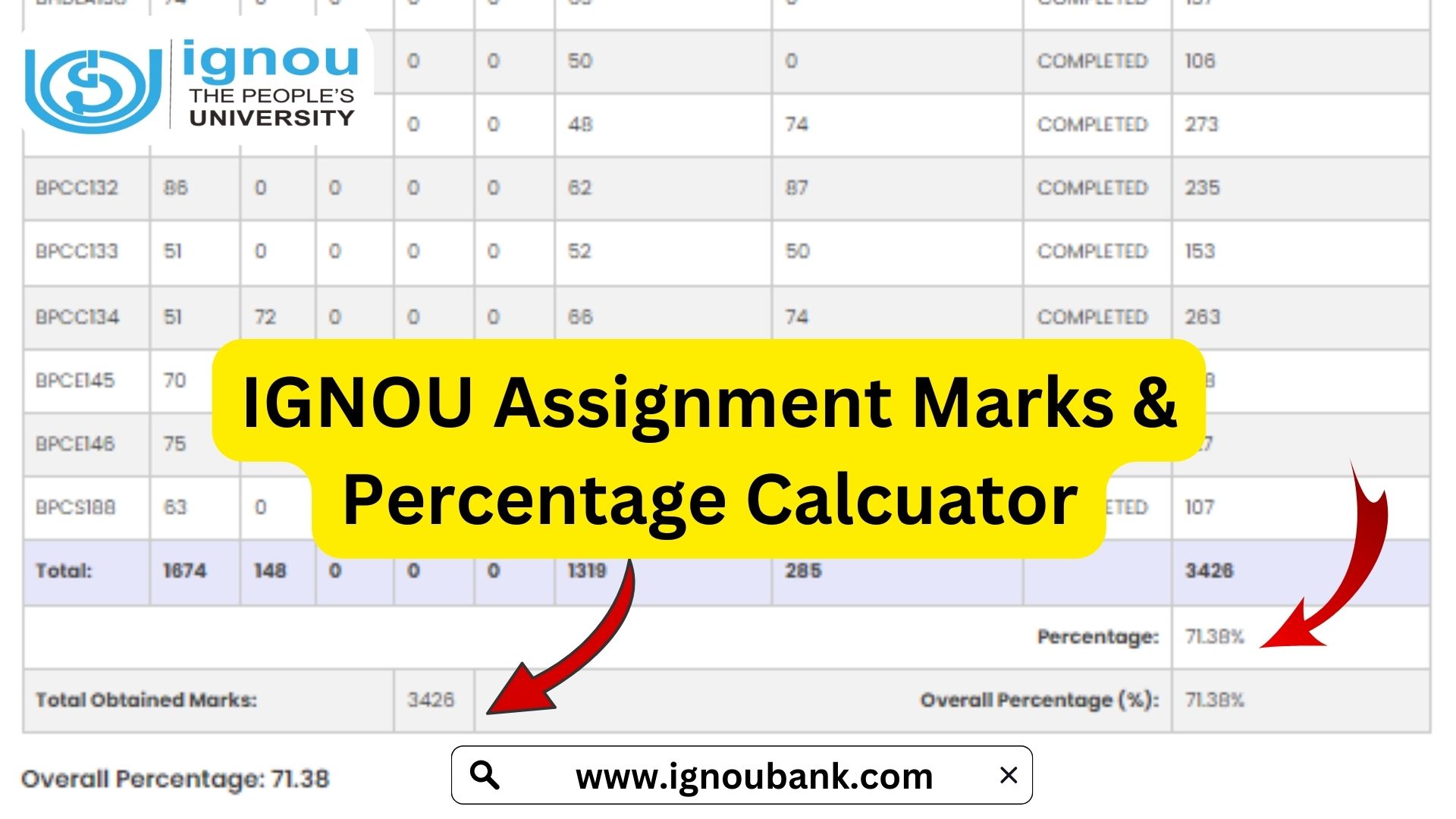 Ignou assignment result 2024 check status marks percentage