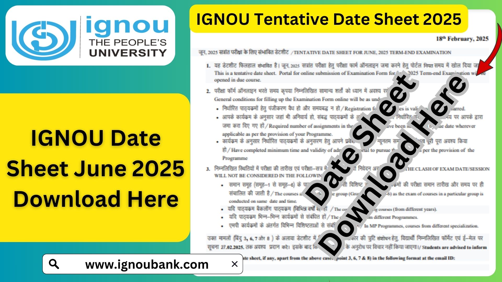 Ignou date sheet june 2025 download important dates exam guidelines
