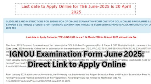 IGNOU Examination Form June 2025: Direct Link to Apply Online