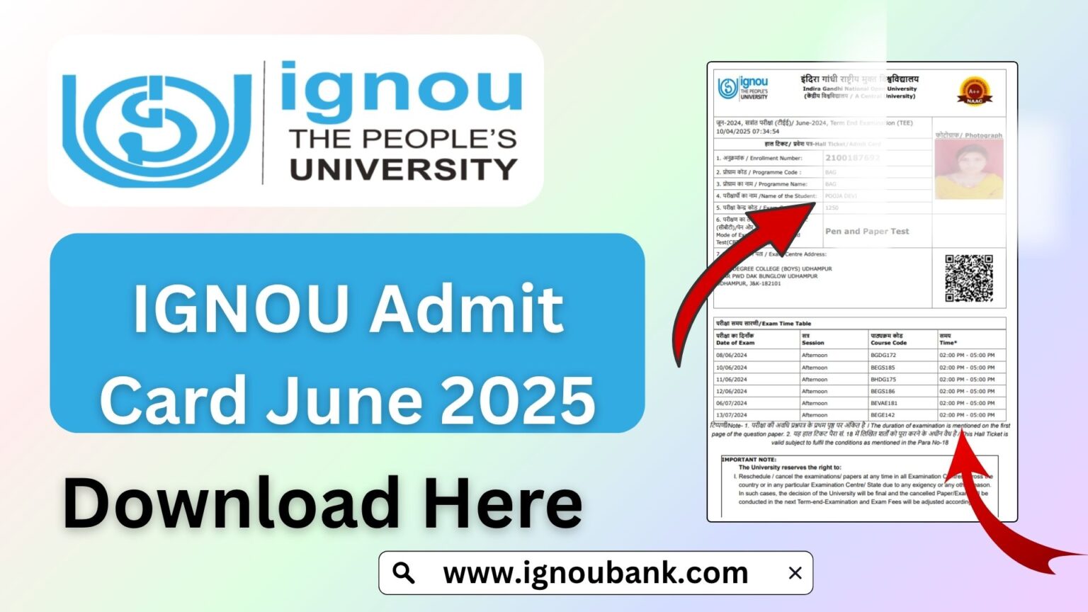 Ignou Admit Card June