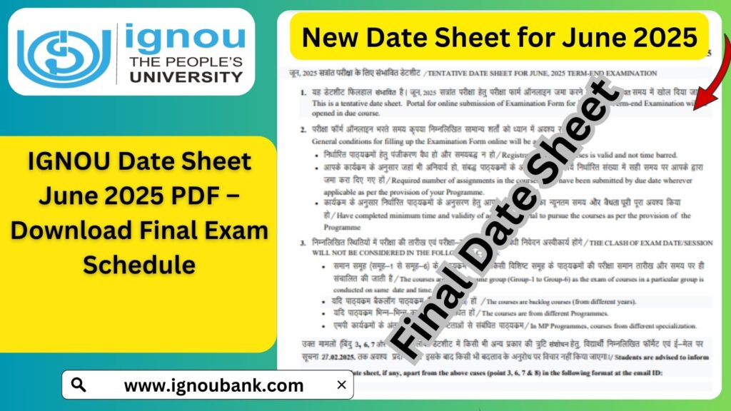IGNOU Date Sheet June 2025 PDF – Download Final Exam Schedule