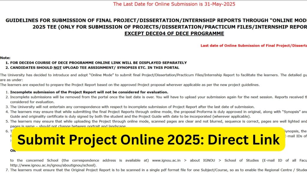 IGNOU Project Submission 2025: Complete Guide to Online Submission, Format, Last Date & FAQs