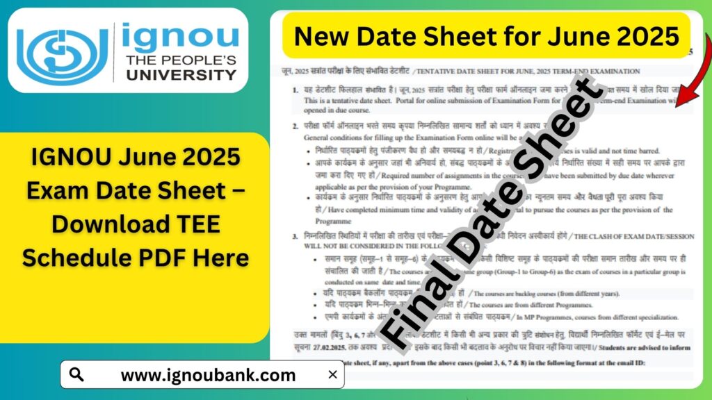 IGNOU June 2025 Exam Date Sheet – Download TEE Schedule PDF Here
