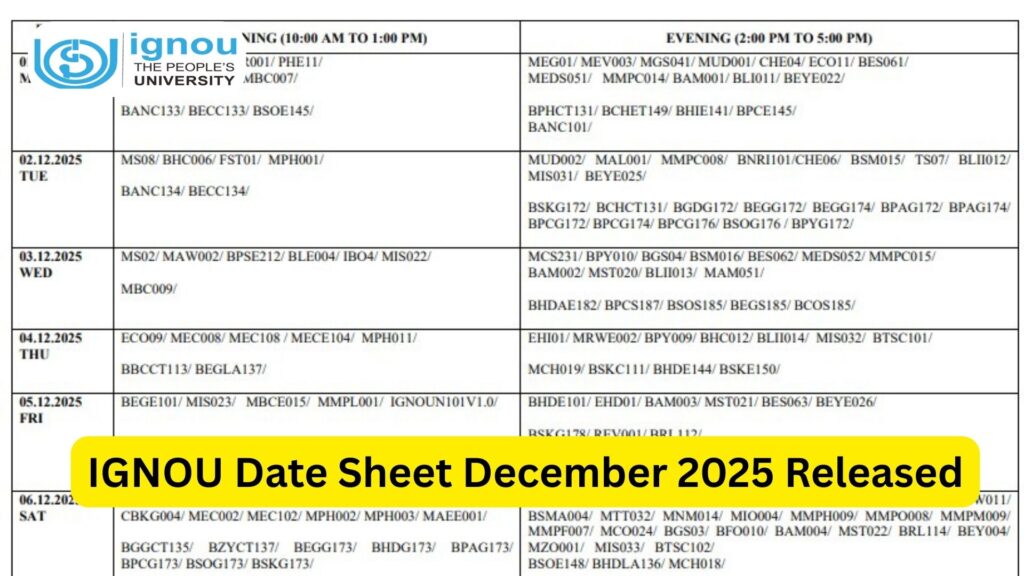 IGNOU Date Sheet December 2025 – Download Here