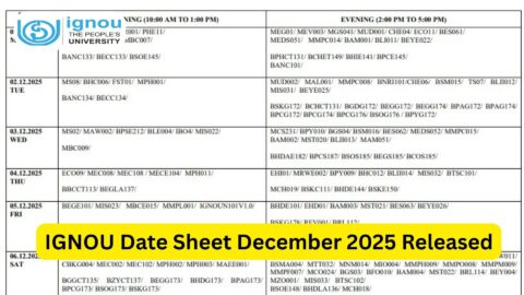 IGNOU Date Sheet December 2025 – Download Here