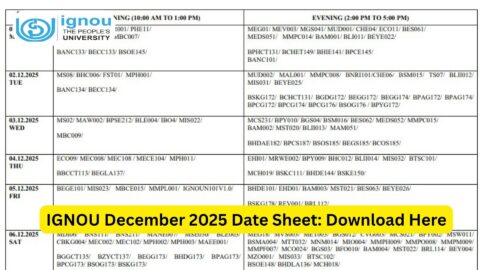 IGNOU December 2025 Date Sheet: Complete Guide for Students