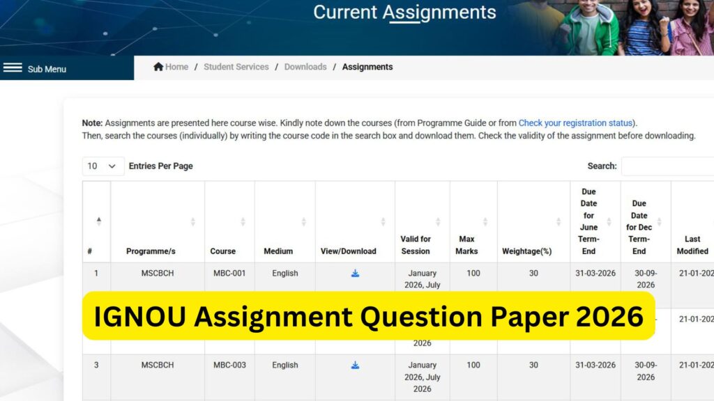 IGNOU Assignment Question Paper 2026: Complete Guide to Download, Solve, and Submit Successfully 1 IGNOU Assignment Question Paper 2026: Complete Guide to Download, Solve, and Submit Successfully