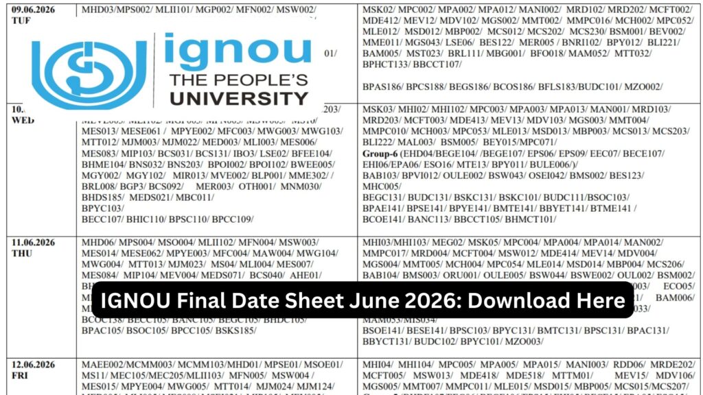 IGNOU Date Sheet June 2026: Complete Guide to Exam Schedule, Download Process, Preparation Strategy, and Important Updates 1 IGNOU Date Sheet June 2026: Complete Guide to Exam Schedule, Download Process, Preparation Strategy, and Important Updates