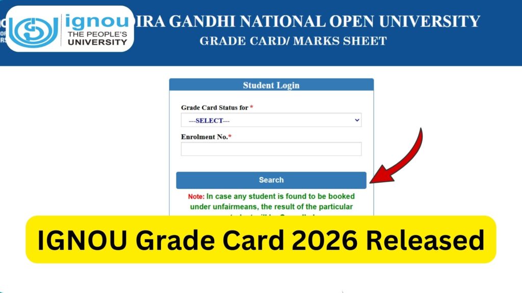 IGNOU Grade Card 2026 Released: Check Your Marks and Status Here 1 IGNOU Grade Card 2026 Released: Check Your Marks and Status Here