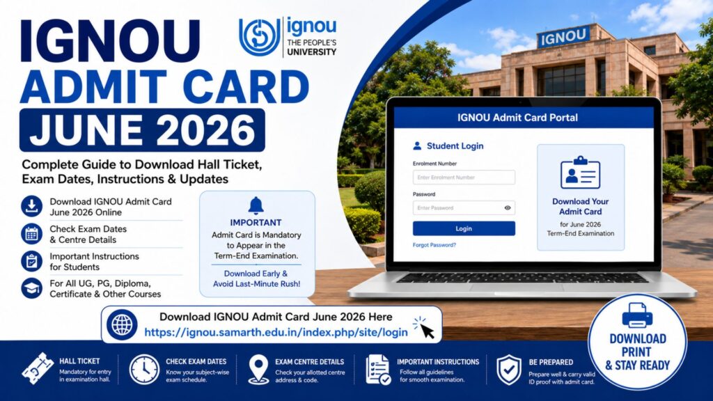 IGNOU Admit Card June 2026: Complete Guide to Download Hall Ticket, Exam Dates, Instructions and Updates