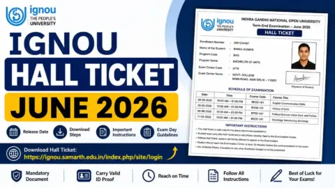 IGNOU Hall Ticket June 2026 (Download Now): Direct Link, Release Date, Steps & Exam Guidelines