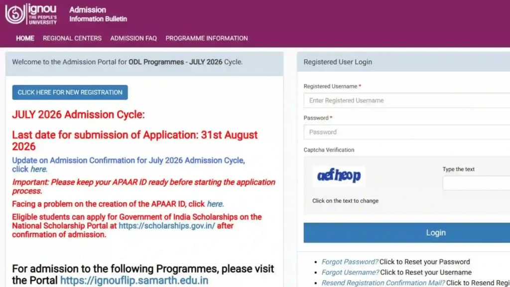 IGNOU Admission Portal 2026: Apply Online Before 31 August 1 IGNOU Admission Portal 2026: Apply Online Before 31 August