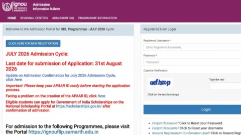 IGNOU Admission Portal 2026: Apply Online Before 31 August