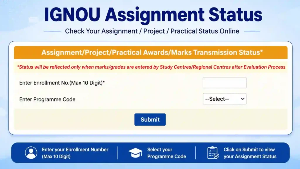 IGNOU Assignment Status 2026: Check Submission Status & Marks Online (Direct Link) 1 IGNOU Assignment Status 2026: Check Submission Status & Marks Online (Direct Link)