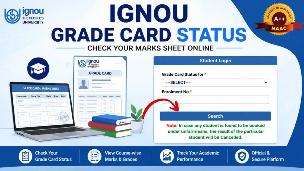 IGNOU Grade Card 2026: Check Marks, Results & Status Online