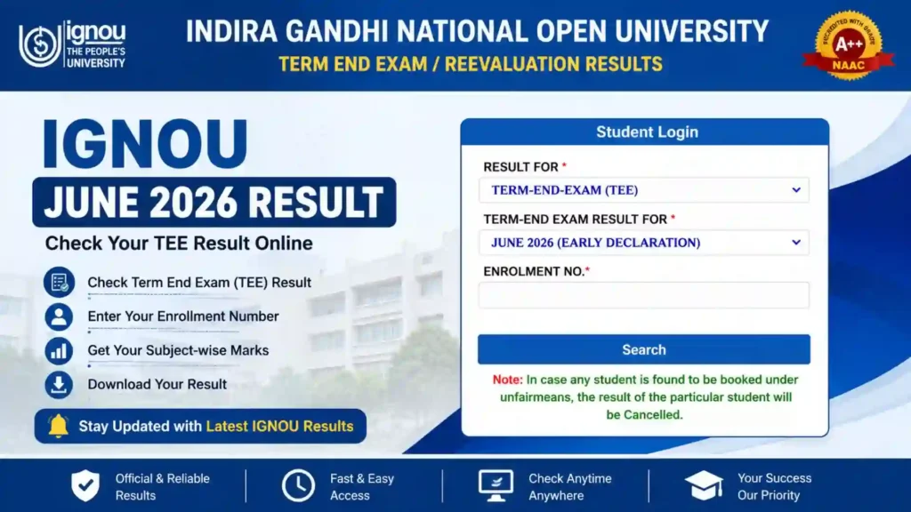 IGNOU June 2026 Result Out: Check Your TEE Result Online 1 IGNOU June 2026 Result Out: Check Your TEE Result Online
