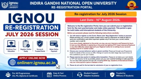 IGNOU Re Registration Last Date 2026: Apply Online Before 16th August