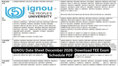 IGNOU Date Sheet December 2026: Download TEE Exam Schedule PDF