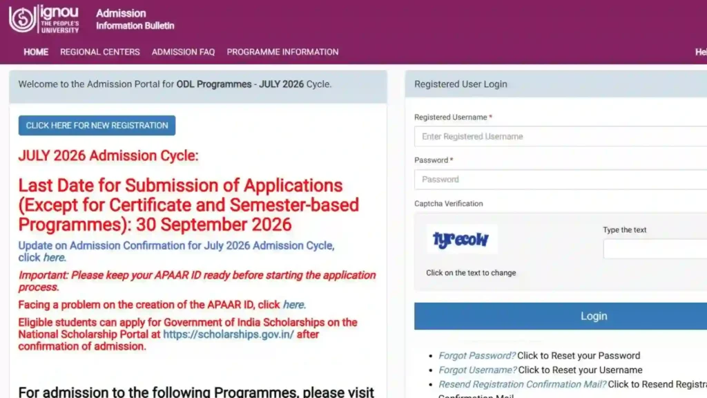 IGNOU PG Admission 2026: Apply Online, Courses, Fees & Last Date