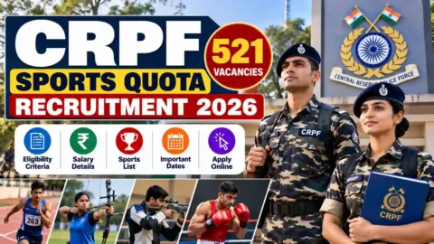CRPF Sports Quota Recruitment 2026: 521 Vacancies, Salary, Eligibility, Sports List & Apply Online