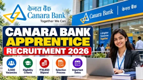 Canara Bank Apprentice Recruitment 2026: 3,500 Vacancies, ₹16,650 Stipend, Eligibility & Last Date