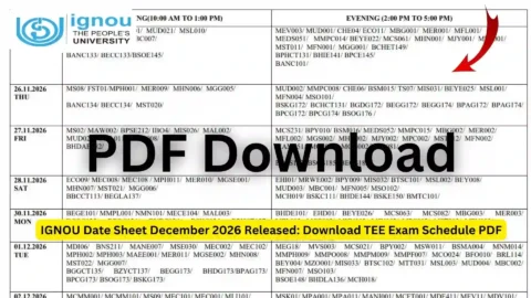 IGNOU Date Sheet December 2026 Released: Download TEE Exam Schedule PDF