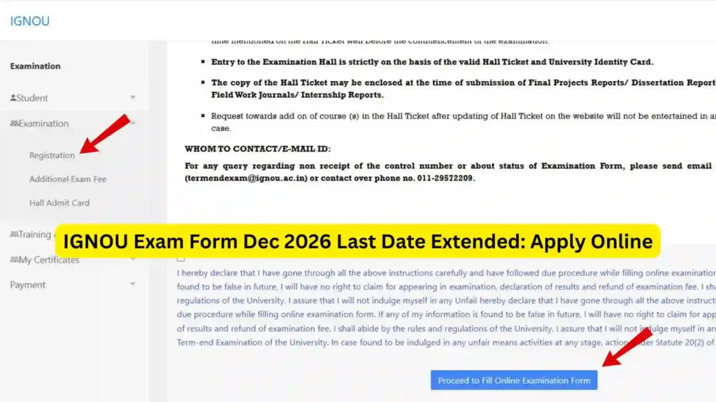 IGNOU Exam Form Dec 2026 Last Date Extended: Apply Online
