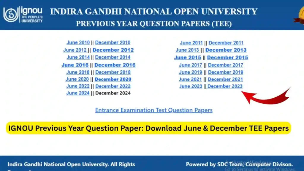 IGNOU Previous Year Question Paper: Download June & December TEE Papers